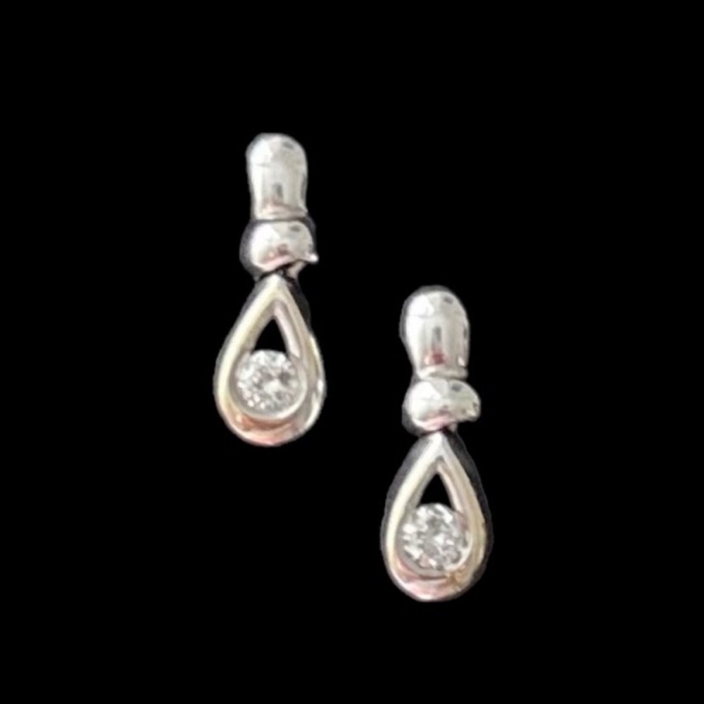 Sterling Silver Diamond Teardrop Earrings - Picture 6 of 6